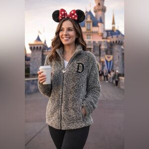 Disney Mickey Mouse Sherpa Fleece Jacket Womens Small Gray Full Zip Disneyland